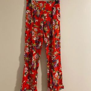 Red Floral Print Pants